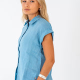 Ladies Sleeveless Linen Shirt