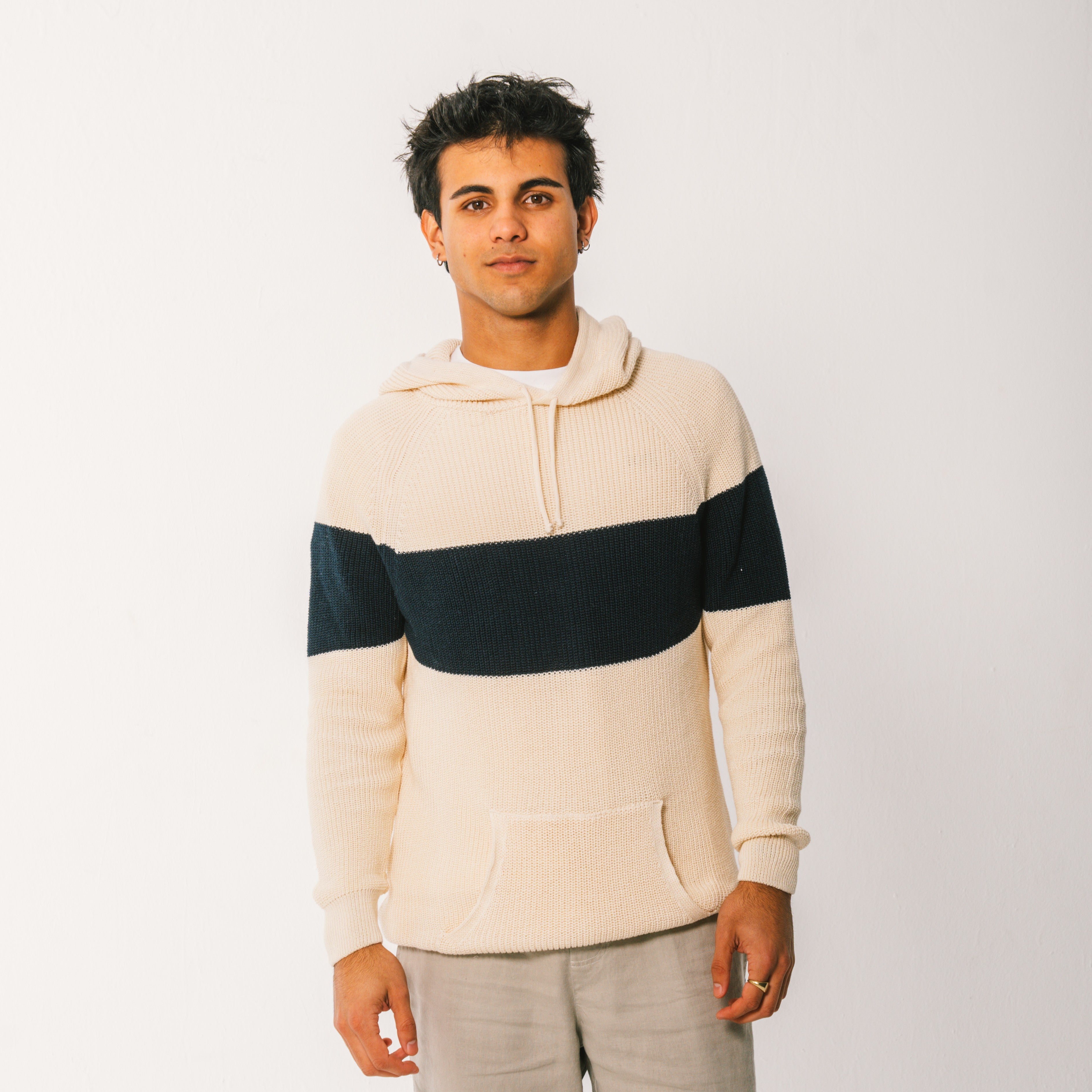 Knitted Cotton Stripe Hoodie