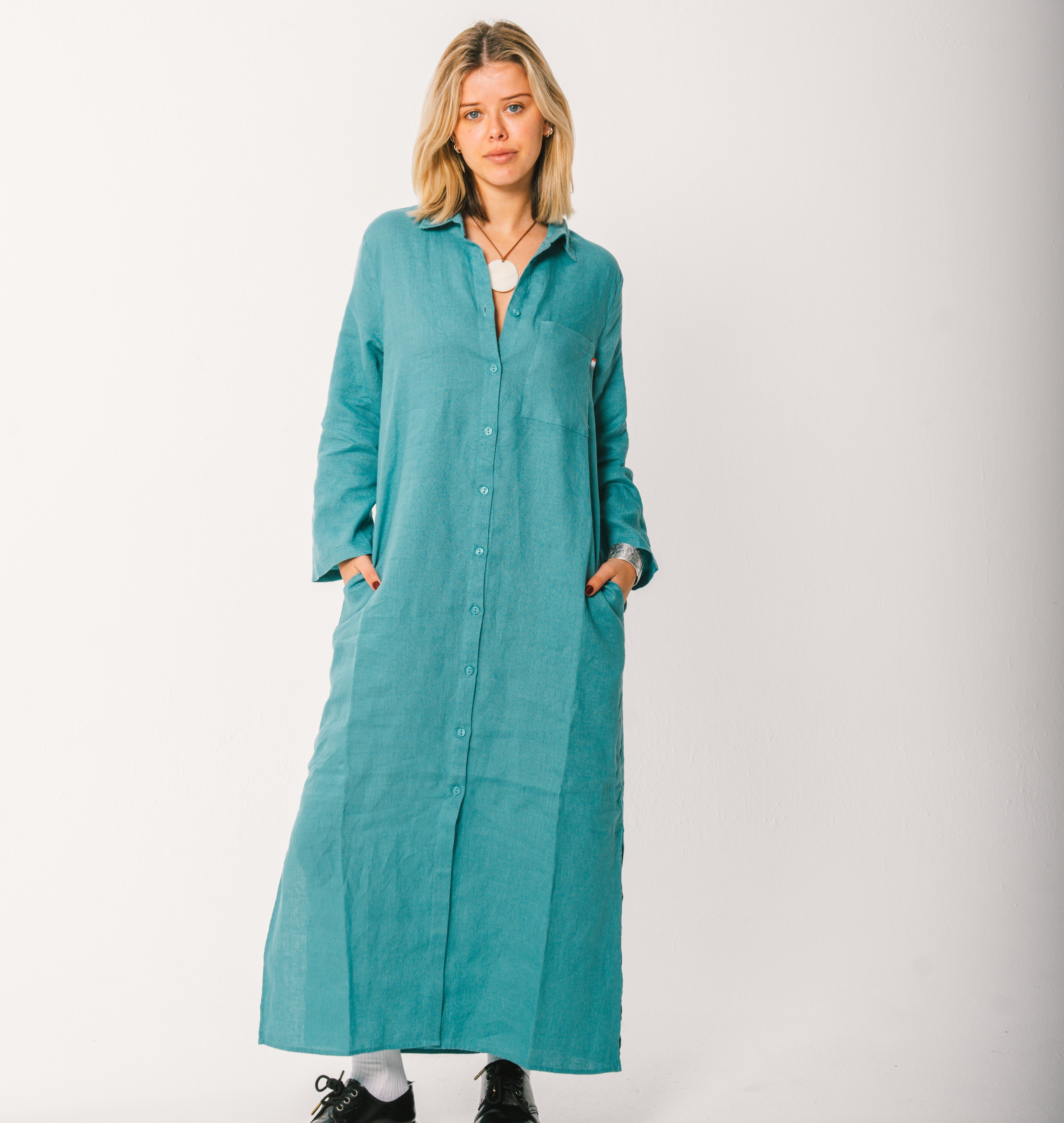 Long Linen Shirt Dress