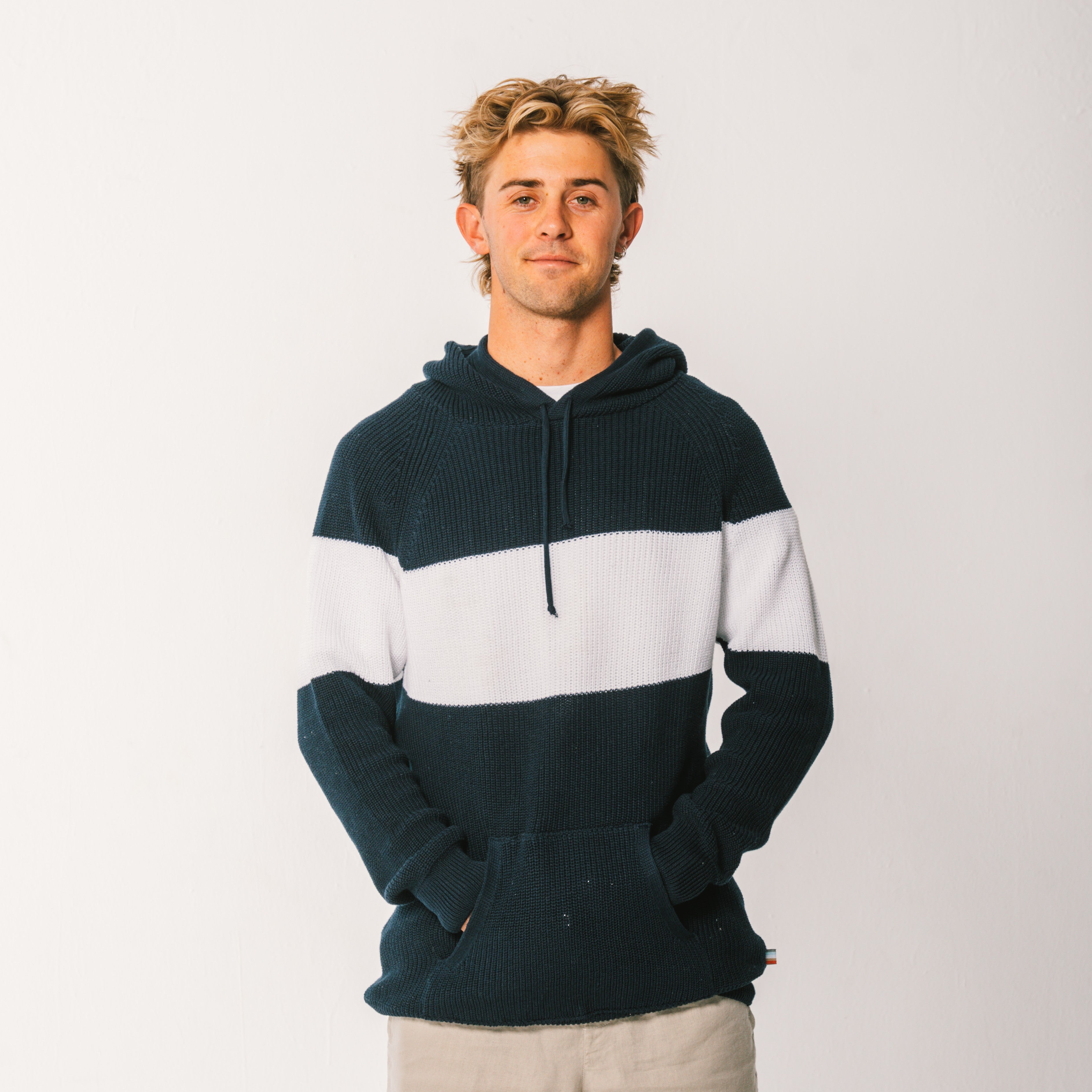 Knitted Cotton Stripe Hoodie